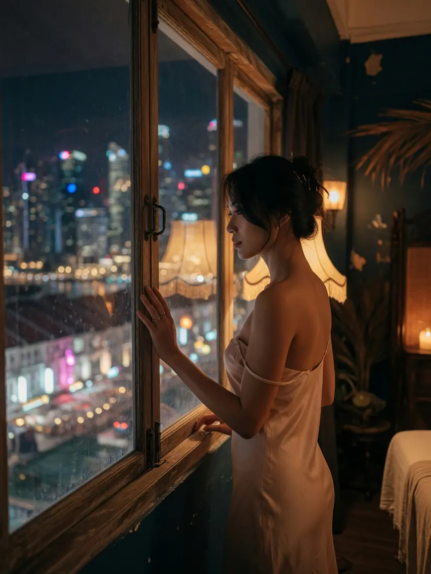 A treatment room at night, the setting for Bugis massage Singapore