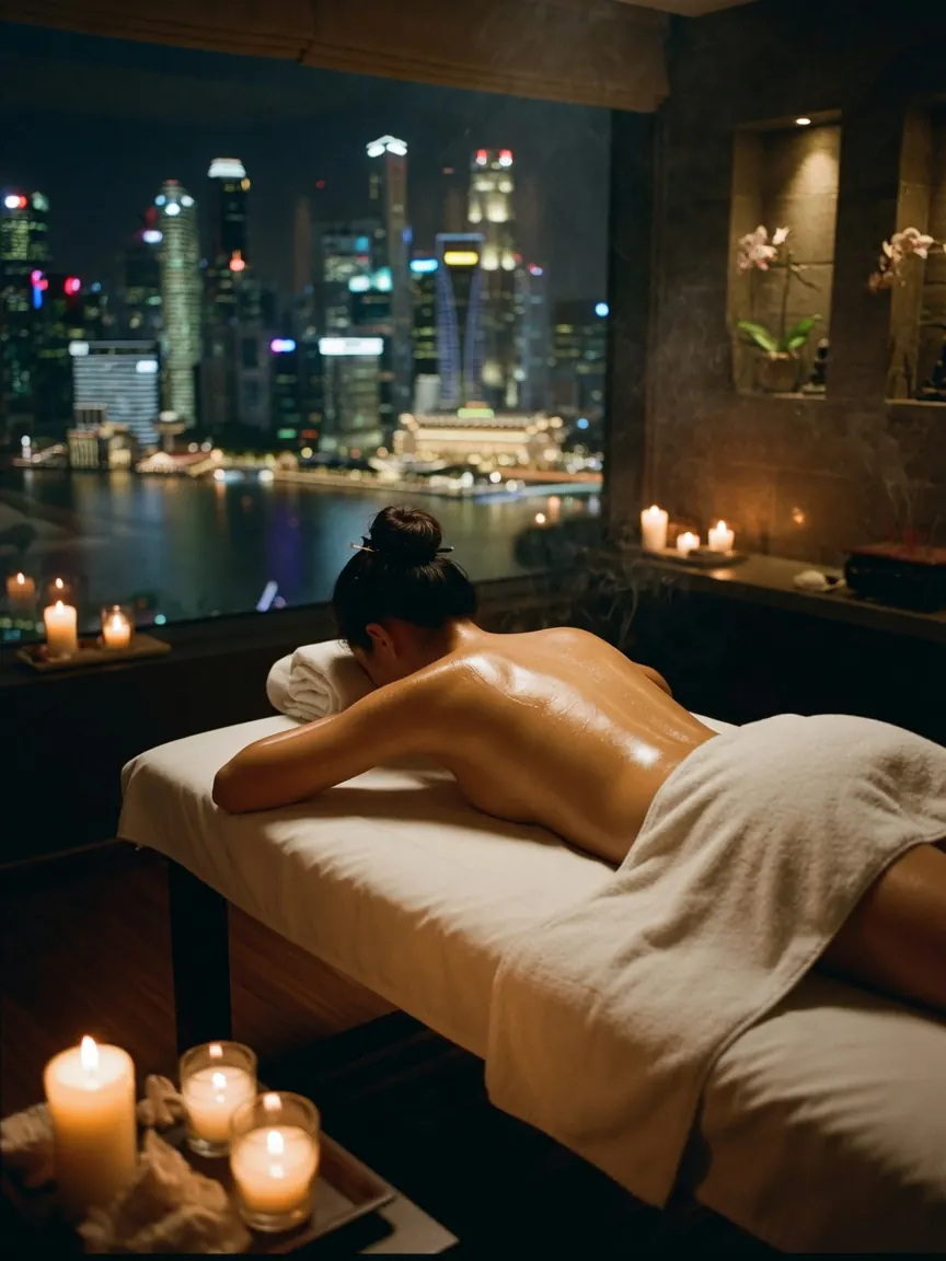 Oiled shoulders on a massage table during CBD massage Singapore